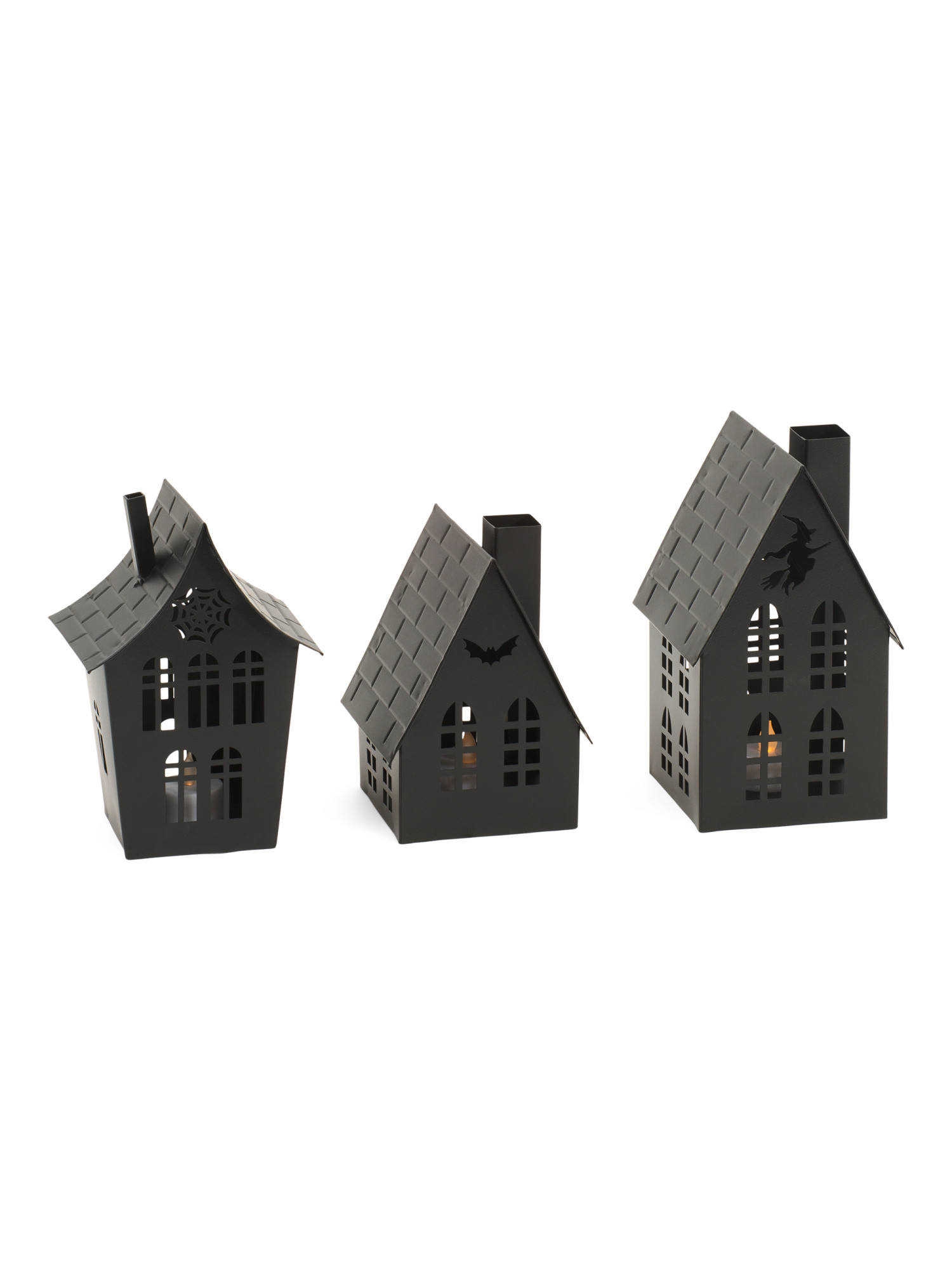 Set Of 3 Led Iron Tealight Candle Houses | Marshalls