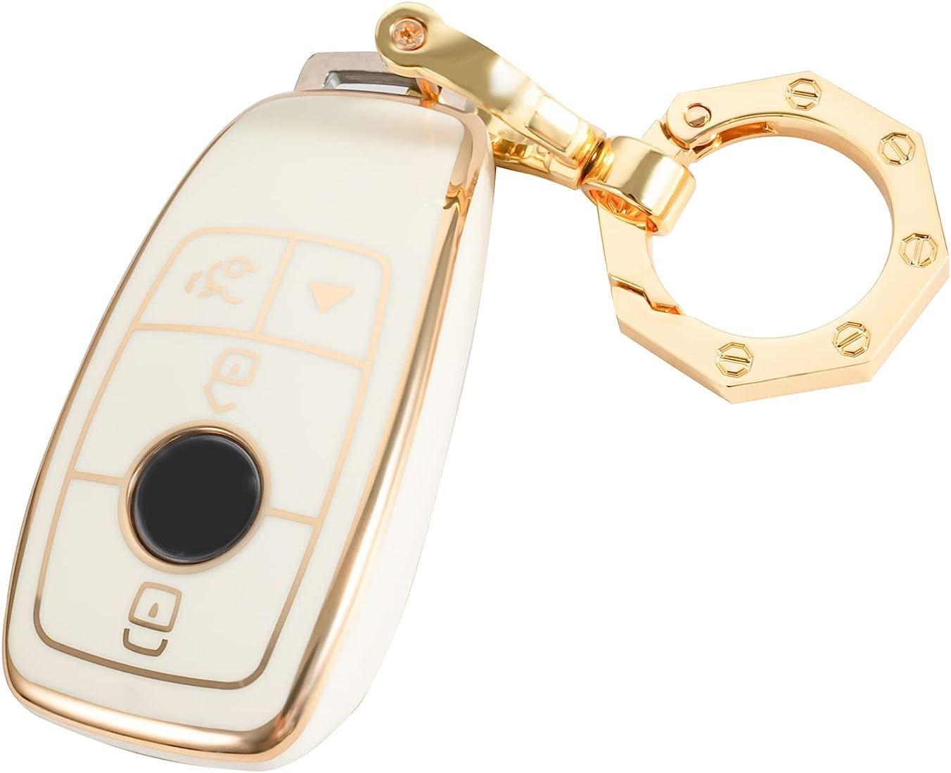 for Mercedes Benz Key Fob Cover Car Key Case Shell with Gold Keychain fit Mercedes Benz E S A C G Cl | Amazon (US)