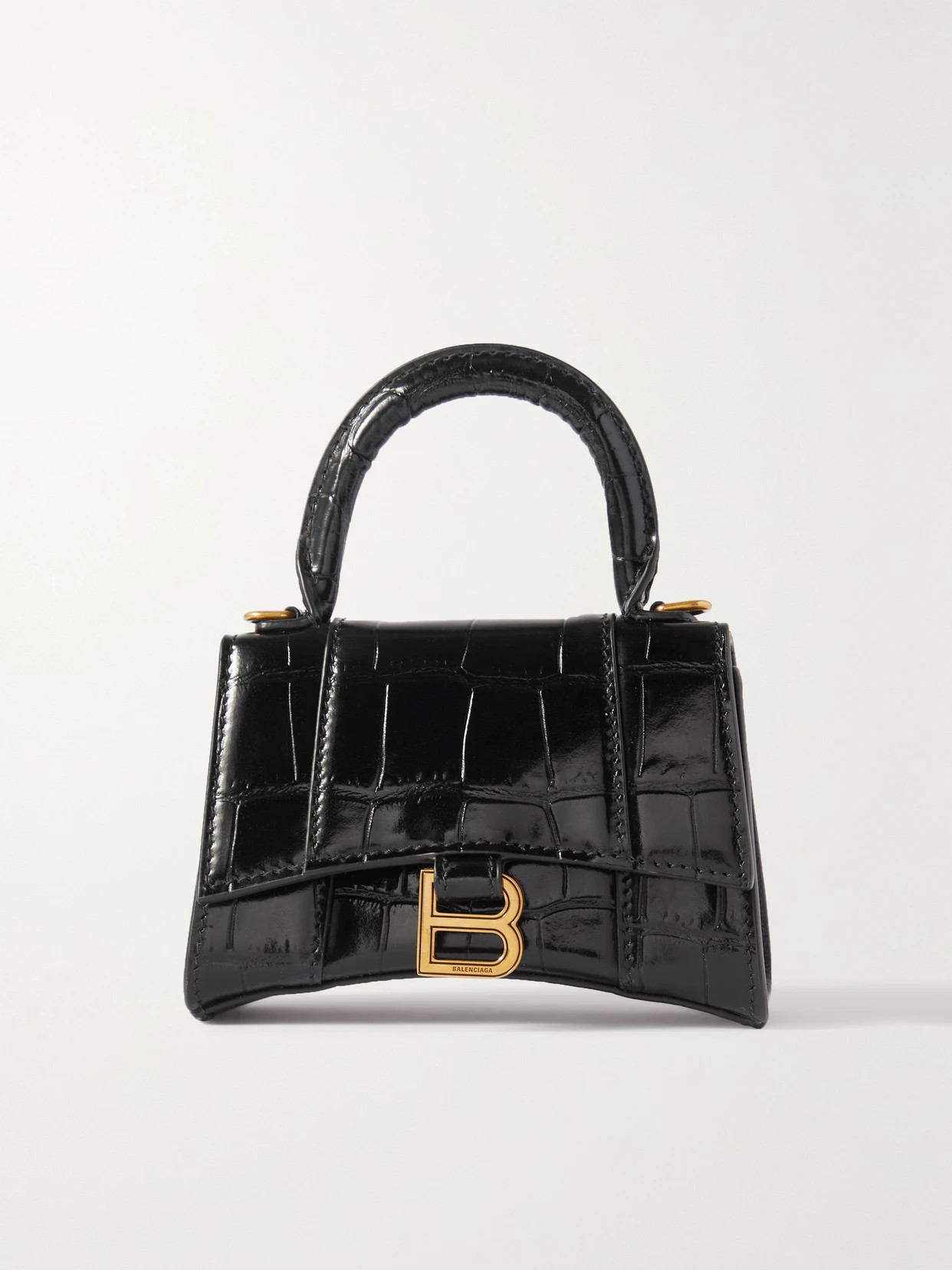 Balenciaga - Hourglass Mini Croc-effect Leather Tote - Black | NET-A-PORTER (US)