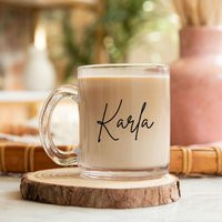 Custom Glass Mug, Personalized Coffee Aesthetic Clear Monogram Bridesmaid Named Mug | Etsy (US)
