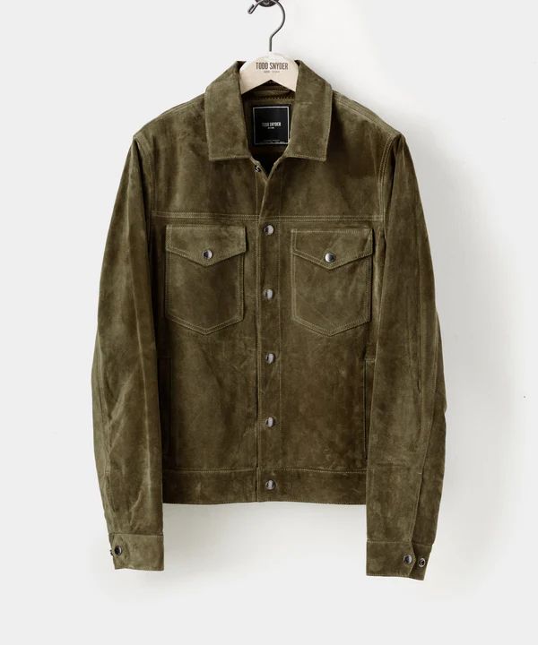 Italian Suede Snap Dylan Jacket in Olive | Todd Snyder