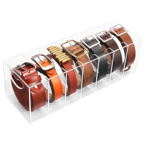 Meaocer Belt Organizer - 7 Compartment Acrylic Belt Display Case for Closet Ties and Bow Ties | Amazon (US)