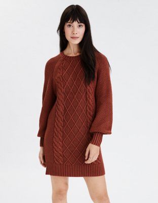 AE Acid Wash Cable Knit Sweater Dress | American Eagle Outfitters (US & CA)