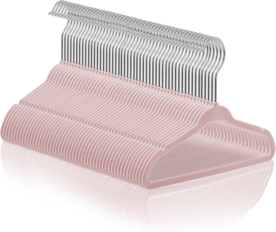 Casafield 50 Velvet Baby Hangers - 11" Size for Infant & Toddler Clothes - Light Pink | Amazon (US)