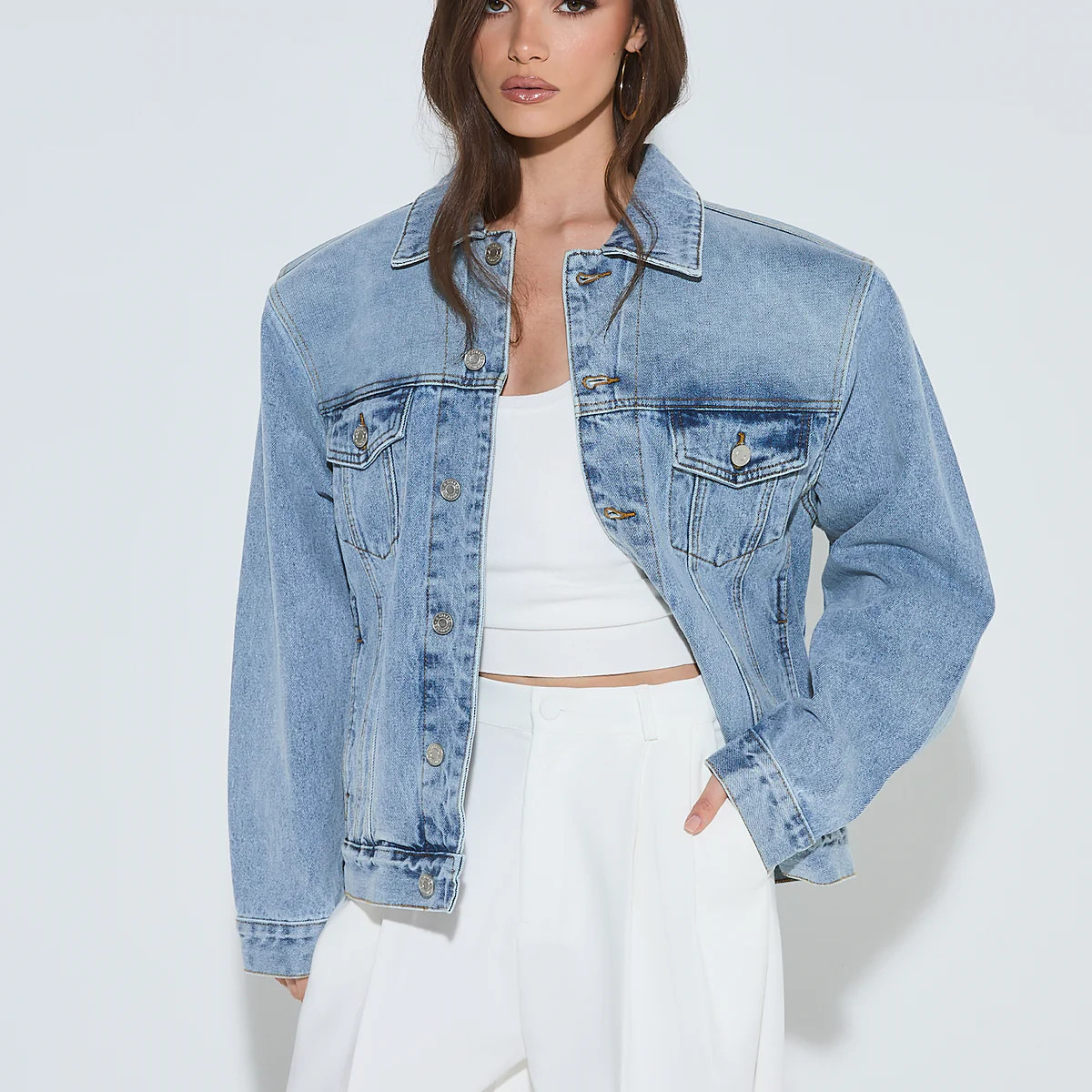SIANNA Structured Shoulder Denim Jacket | Noughts and Kisses