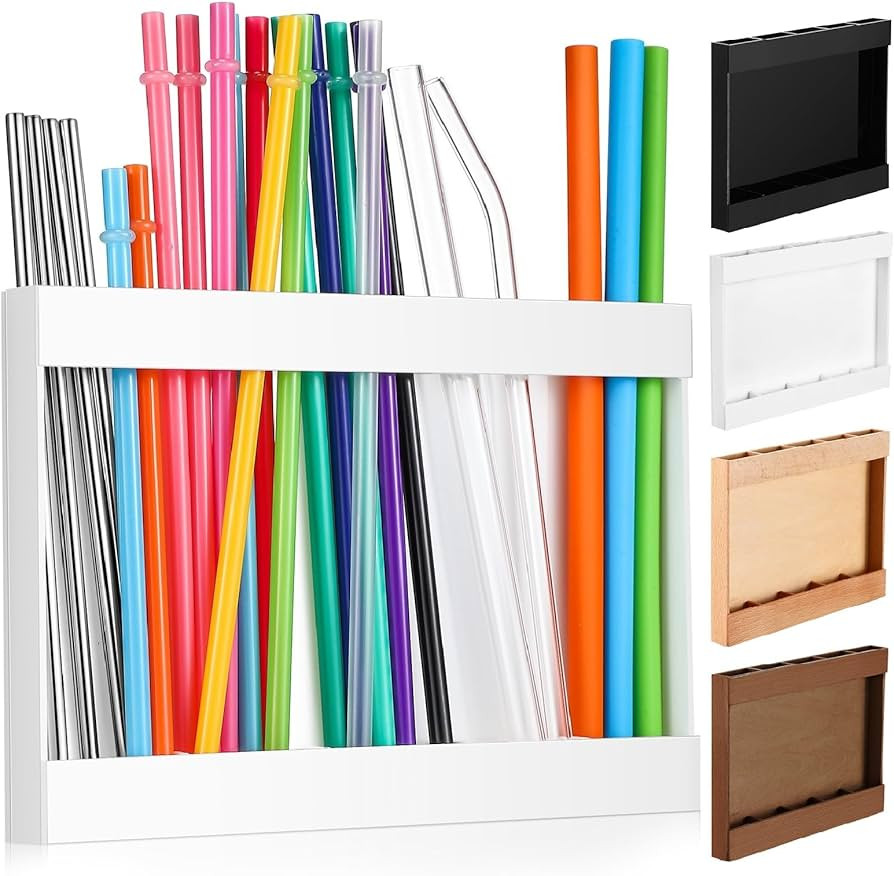 Qinyoung Wooden Straw Holder for Cabinet Door with Double Sided Adhesive Tape Tumbler Straw Organ... | Amazon (US)