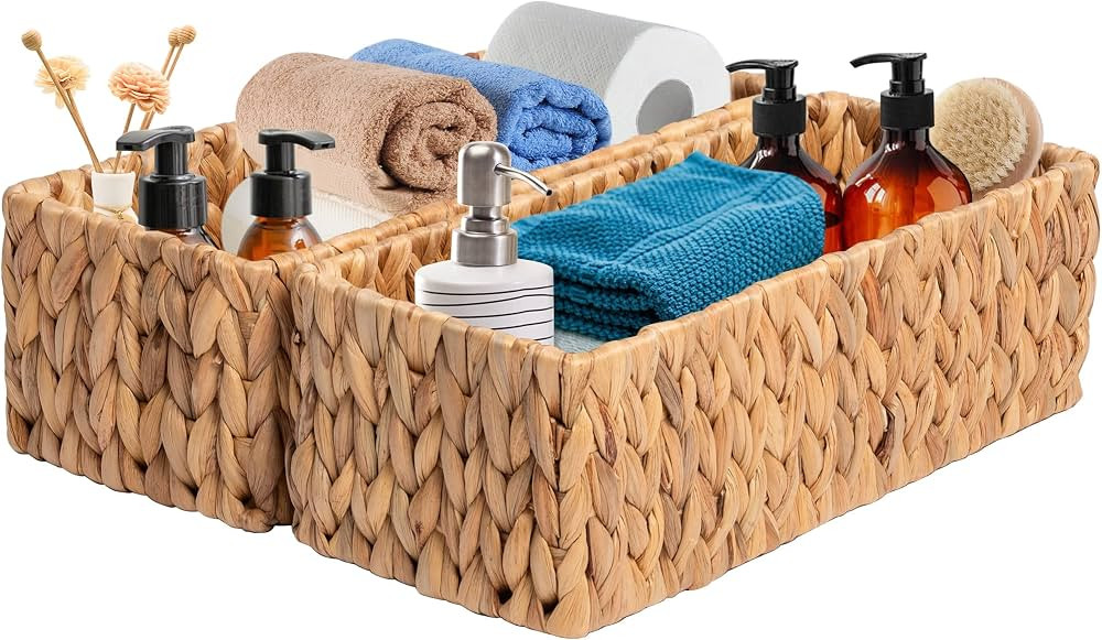 JS HANGER Hand-Woven Storage Baskets, Decorative Water Hyacinth Wicker Baskets for Paper Towel Or... | Amazon (US)