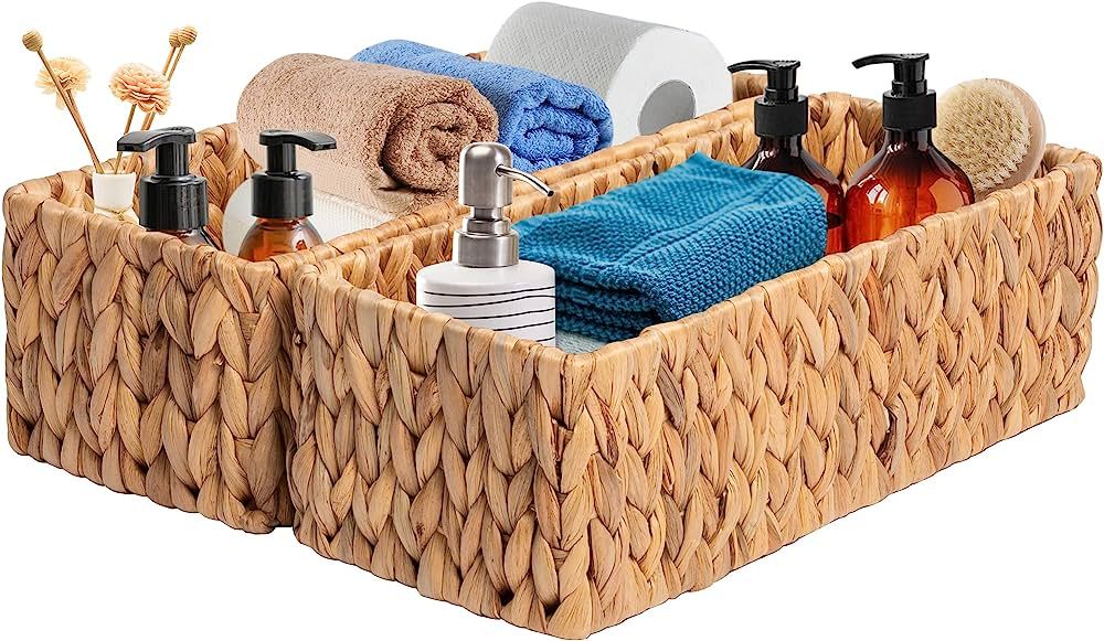 Hand-Woven Storage Baskets, Decorative Water Hyacinth Wicker Baskets for Paper Towel Organizing, ... | Amazon (US)