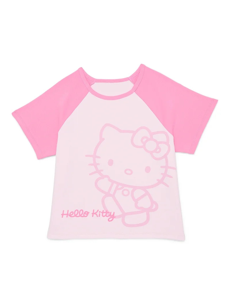 Sanrio Hello Kitty Girls Raglan Graphic Tee with Short Sleeves, Sizes 4-16 | Walmart (US)