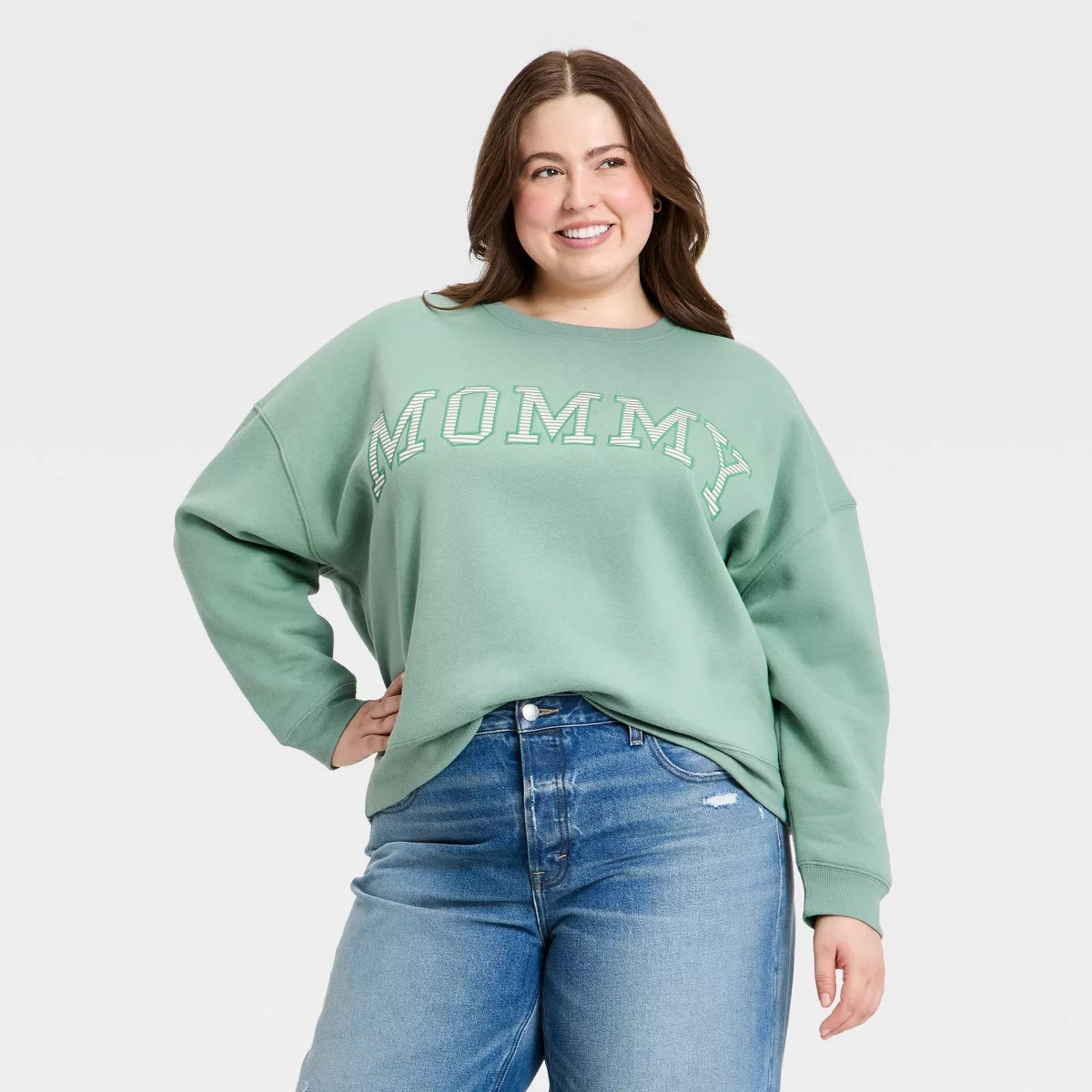 Women's Mommy Graphic Pullover Sweatshirt - Sage Green 2X | Target