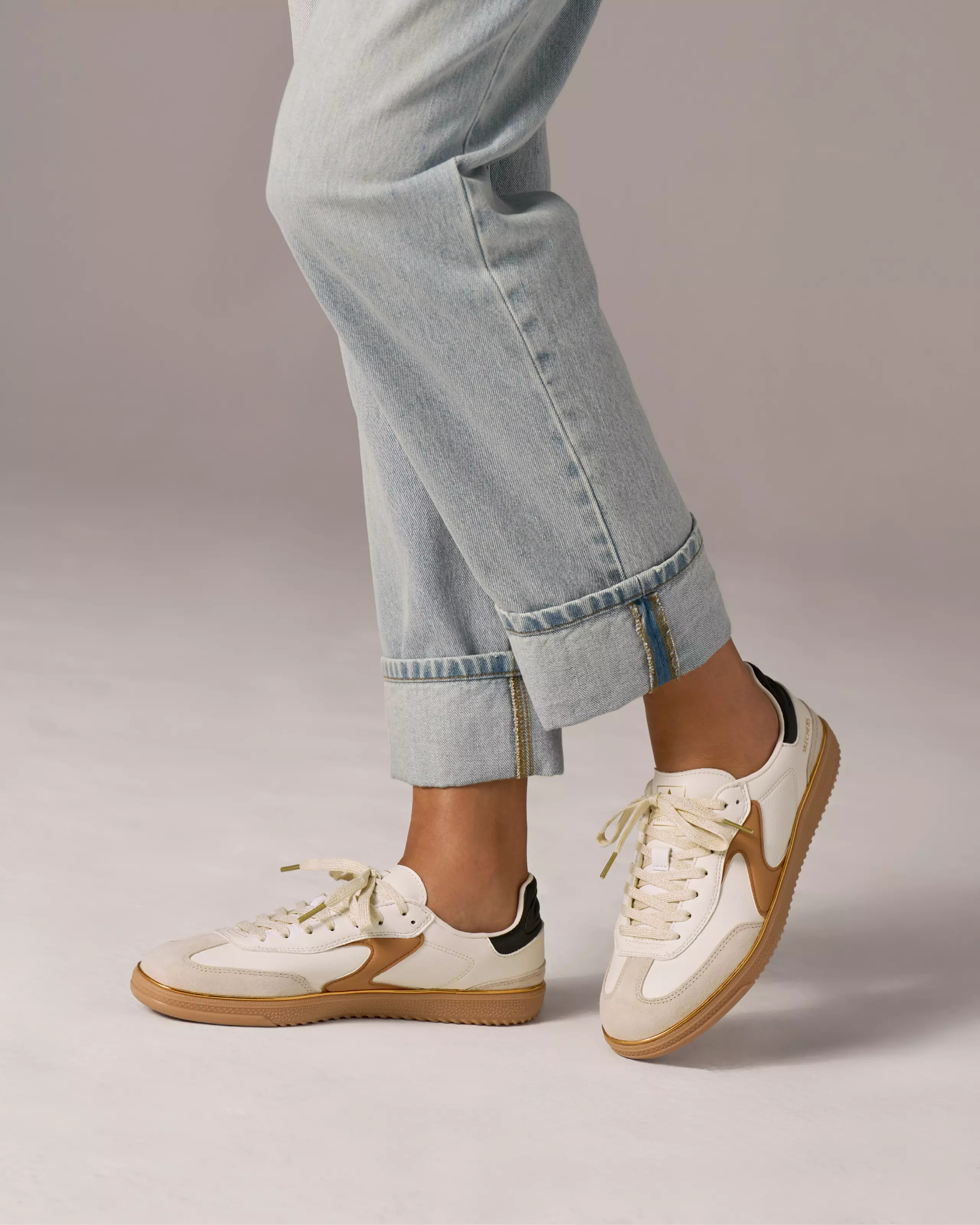 Sketchers Leather and Suede Color Blocked Metallic Lace Up Sneaker - White Multi | Boston Proper