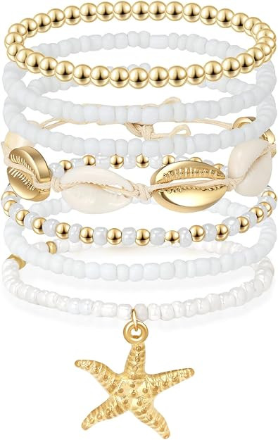 Artlunar Summer Beach Bracelet for Men Women Teens Seashell Starfish Clay Beaded Elastic Stackabl... | Amazon (US)
