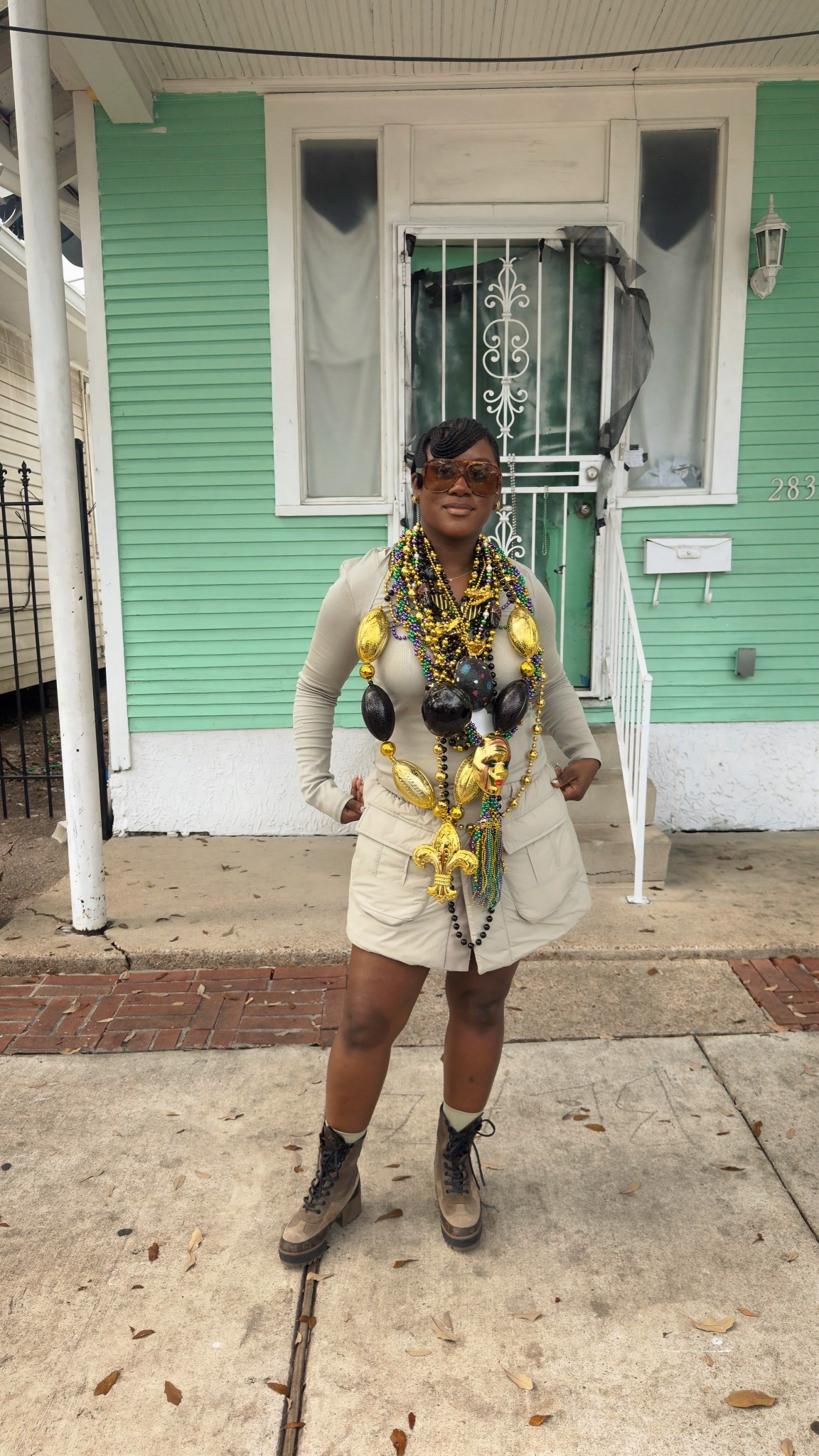 Mint green outfit with combat boots 