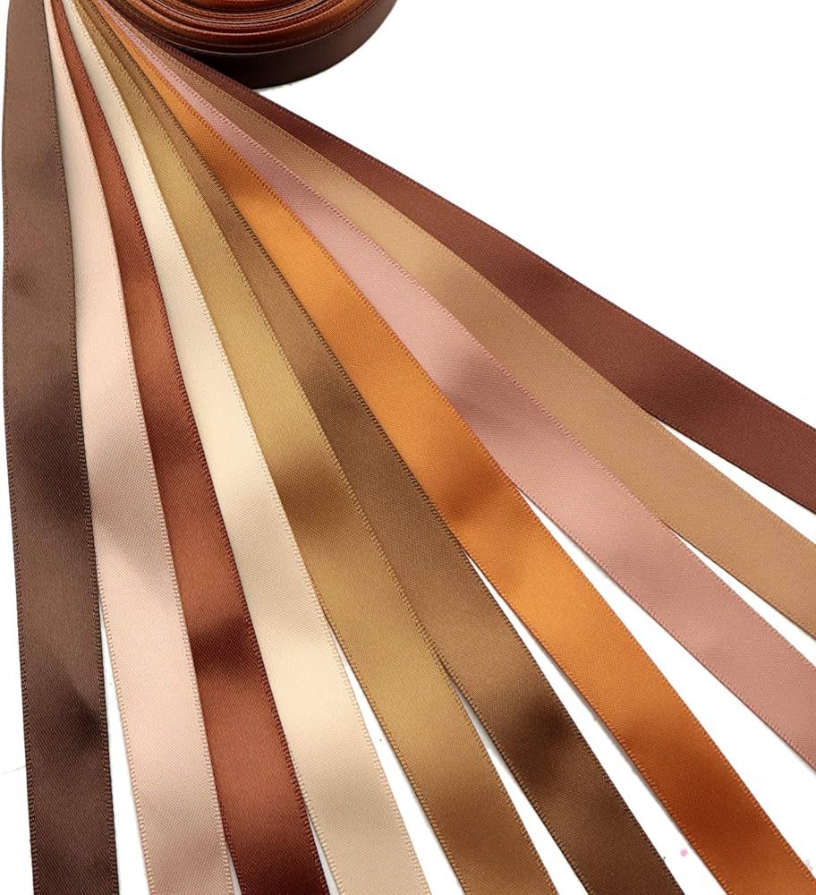 David angie Double Face Polyester Satin Ribbon Brown Series Silk Smooth Satin Ribbon 16mm 5/8" x ... | Amazon (US)