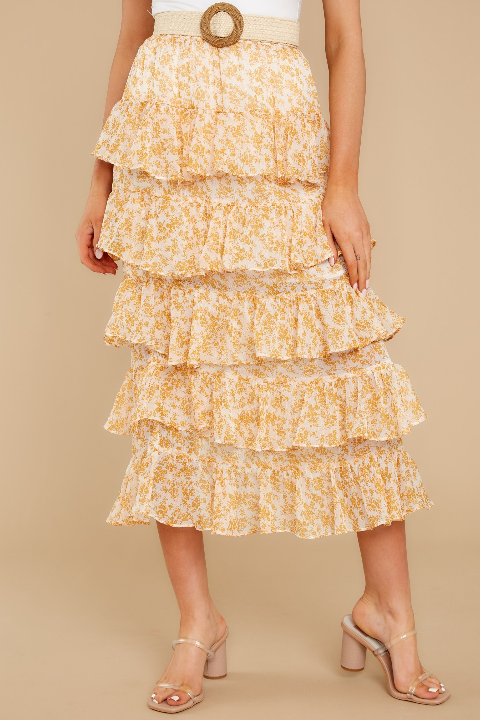 Lana Tiered Midi Skirt Yellow | Red Dress 