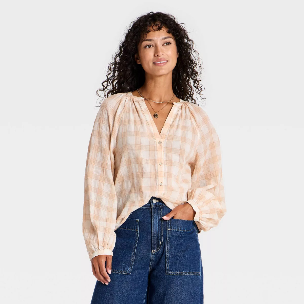 Women's Raglan Long Sleeve Blouse - Universal Thread™ Brown S | Target