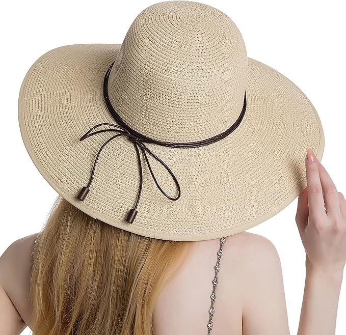 Koreshion Women Summer Wide Brim Straw Hat Beach Foldable Sun Hats Floppy Roll Up Cap Uv UPF 50+ ... | Amazon (US)