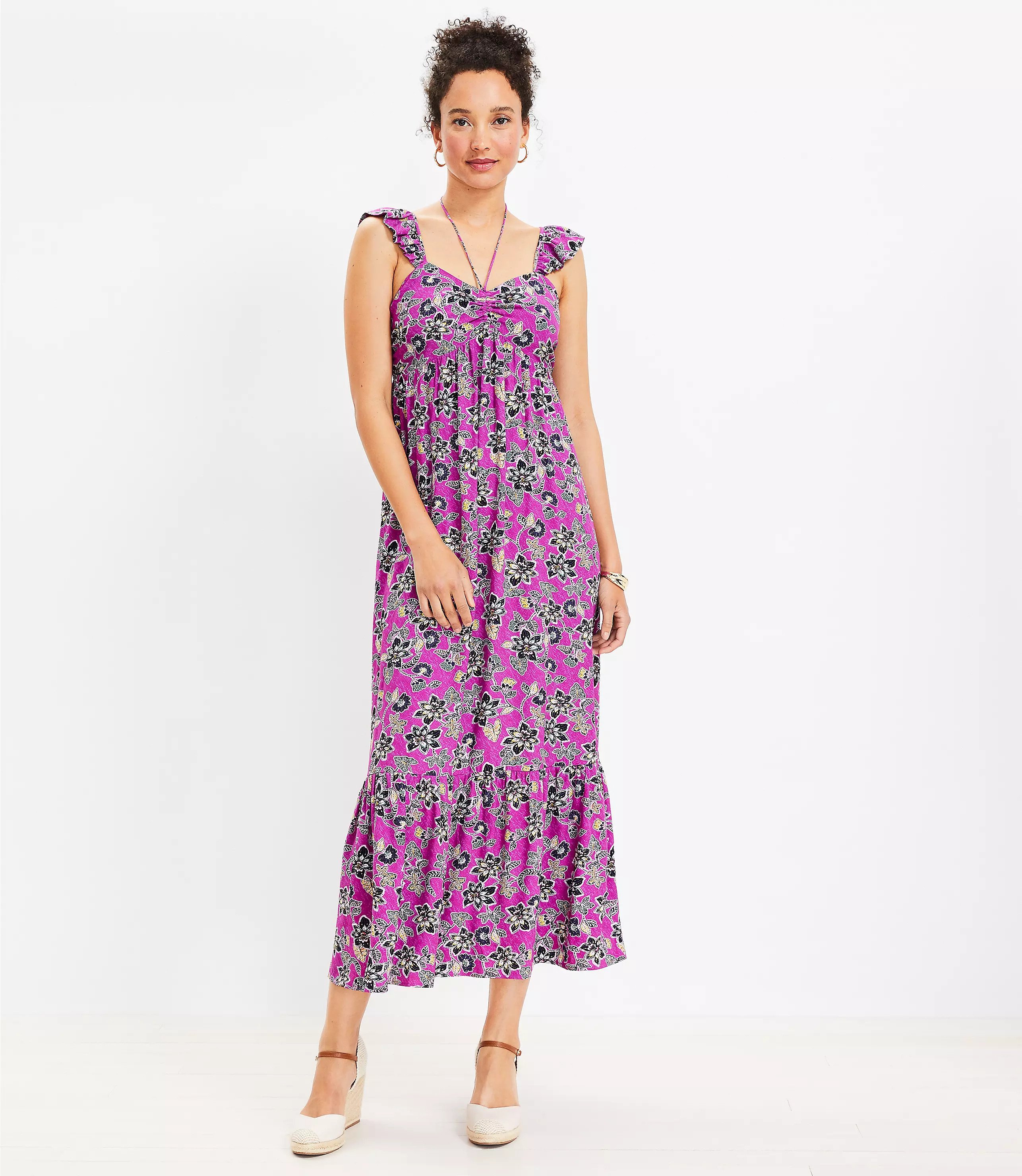 Hibiscus Ruffle Midi Halter Dress | LOFT