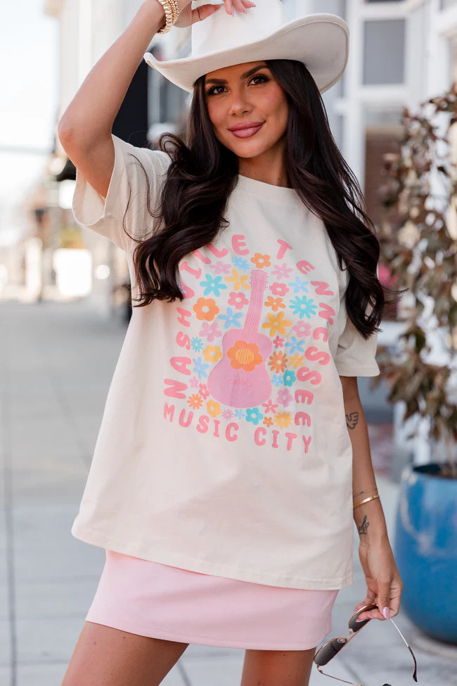 Nashville Floral Ivory Oversized Graphic Tee | Pink Lily