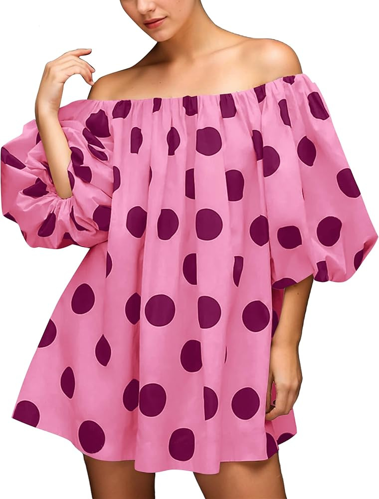 OLAPTA Women Polka Dot Tube Mini Dress Strapless Puff Sleeve Off Shoulder Backless Summer Vacatio... | Amazon (US)