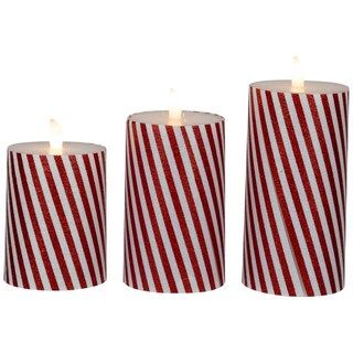 Northlight Set of 3 Flameless Glittered Candy Cane Stripes Flickering LED Christmas Wax Pillar Ca... | Michaels Stores