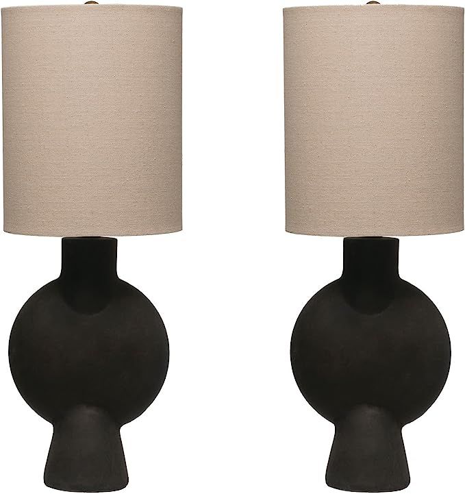 Bloomingville Terracotta Linen Shade (Set of 2 Pieces) Table Lamp Set, Black | Amazon (US)