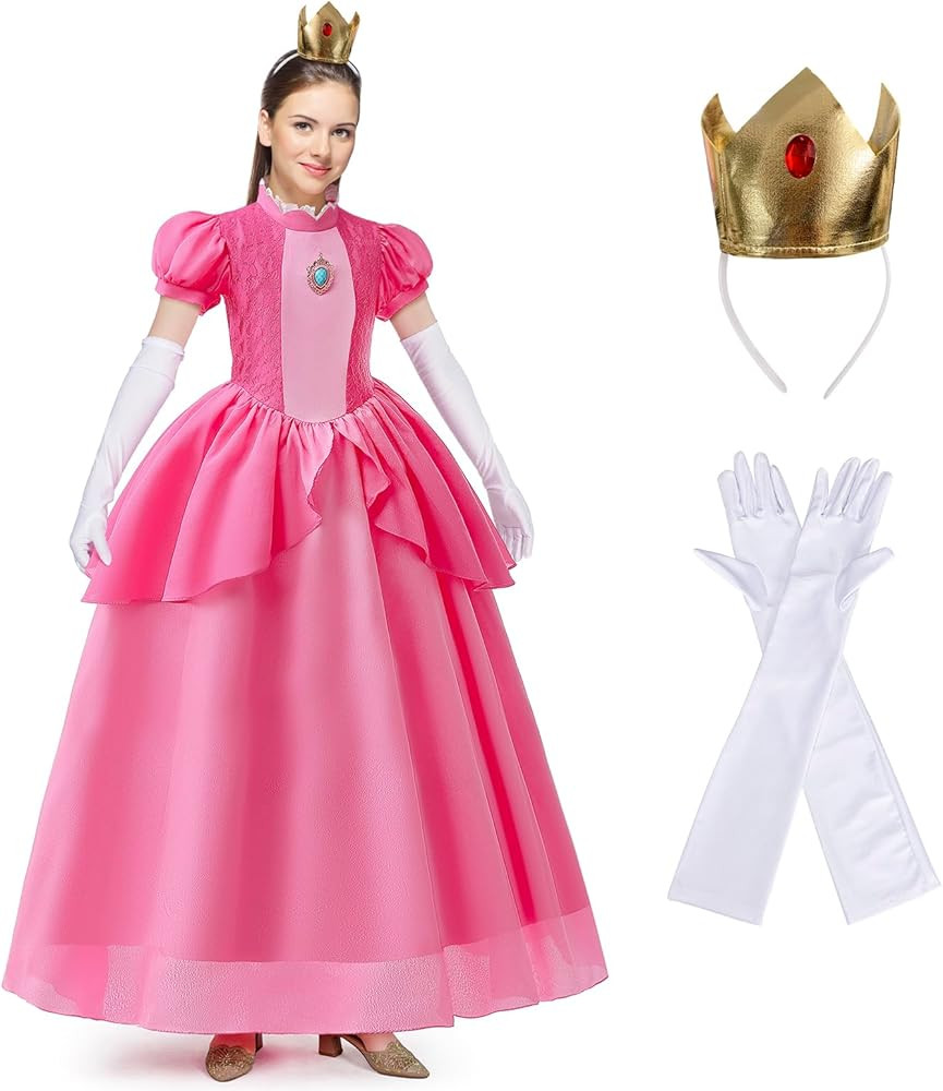 Atchca Princess Peach Dress Women Girls Peach Halloween Cosplay Costume | Amazon (US)