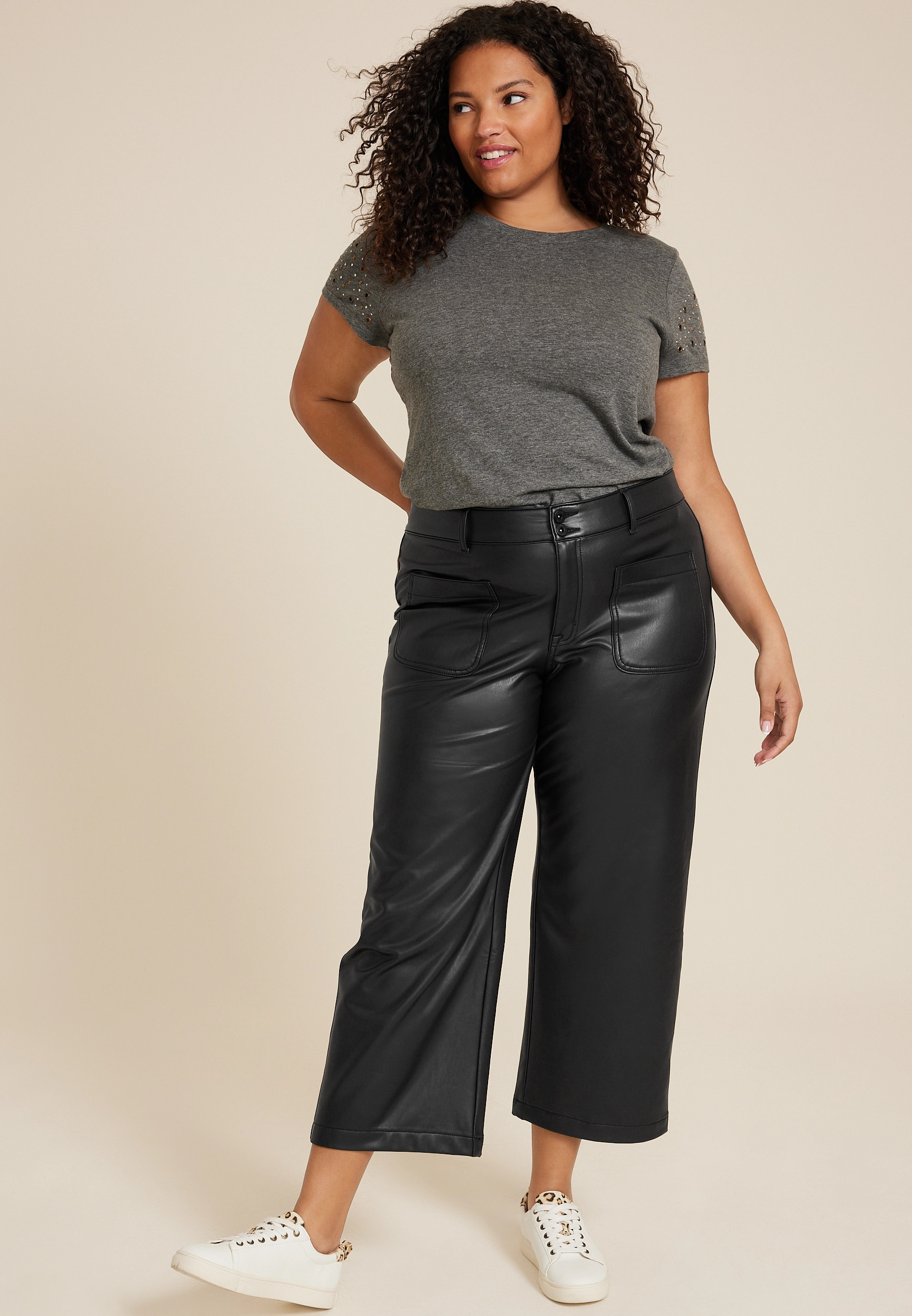Maurices Plus Size Women's Edgely™ Faux Leather High Rise Patch Pocket Wide Leg Pants Size 18W | Maurices