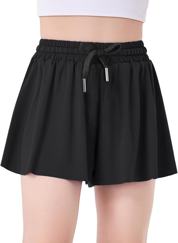 Butterfly Shorts Girls 2 in 1 Flowy Skorts with Pocket Athletic Running Tennis Skirts 3-14Y | Amazon (US)