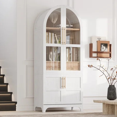 Euroco 71” Arched Kitchen Pantry Cabinet with Soft-Close Doors, Internal Door Racks, Adjustable Shelves and Drawer – Modern Farmhouse Storage Cabinet for Kitchen, Dining Room, or Living Room | Walmart (US)