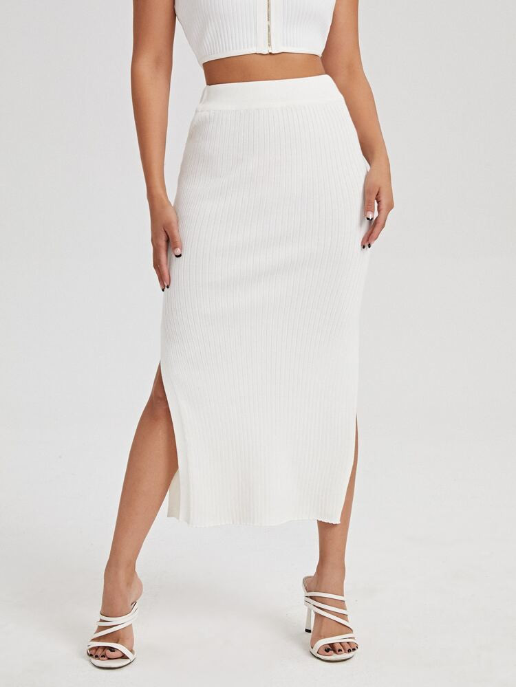 SHEIN Unity Split Thigh Knit Skirt | SHEIN