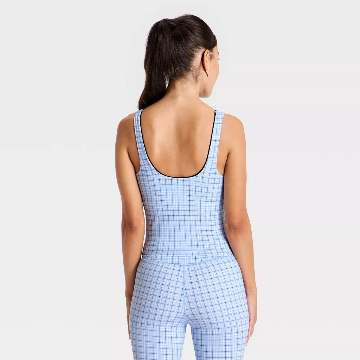 Women's Everyday Soft Printed V-Neck Tank Top - All In Motion\u2122 Light Blue Checkered S | Target