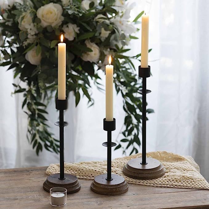Black Metal Vintage Candlestick Holder Stand(Set of 3) Taper Candlestick Holders of Rustic Farmho... | Amazon (US)