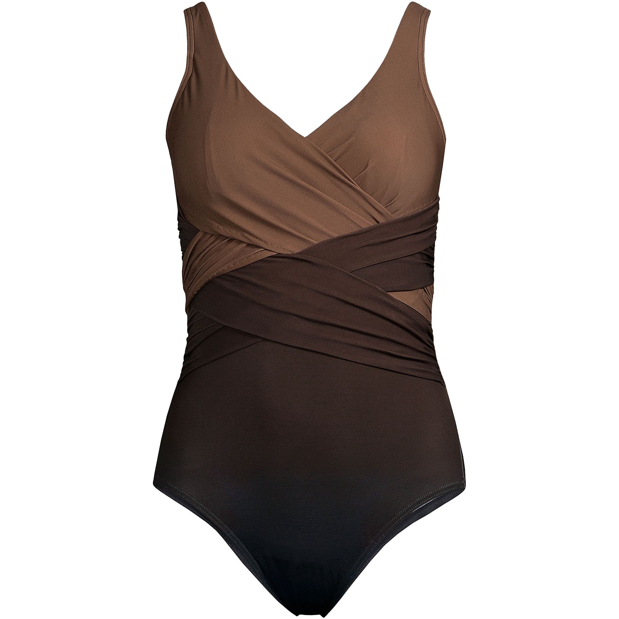 Women's SlenderSuit Tummy Control Chlorine Resistant V-neck Wrap One Piece Swimsuit | Lands' End (US)