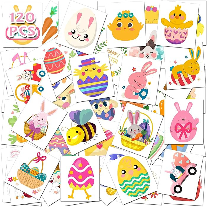 Easter Temporary Tattoos – 120Pcs Cute Designs – Bunny, Eggs, Chicks – Easter Basket Stuffe... | Amazon (US)