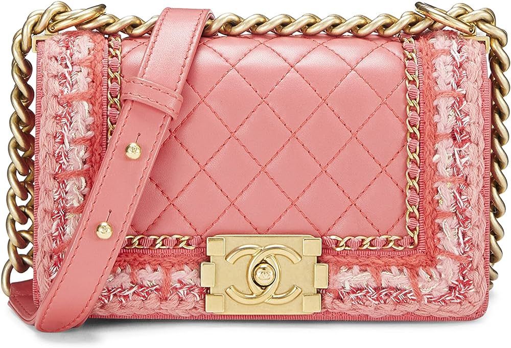Amazon.com: Chanel, Pre-Loved Pink Quilted Lambskin & Tweed Boy Bag Small , Pink : Luxury Stores | Amazon (US)