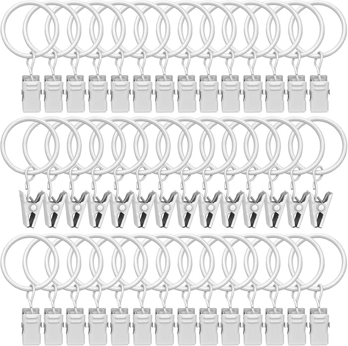 42 Pack Curtain Rings with Clips 1.26" Interior Diameter,Metal Drapery Ring with Clips Compatible... | Amazon (US)