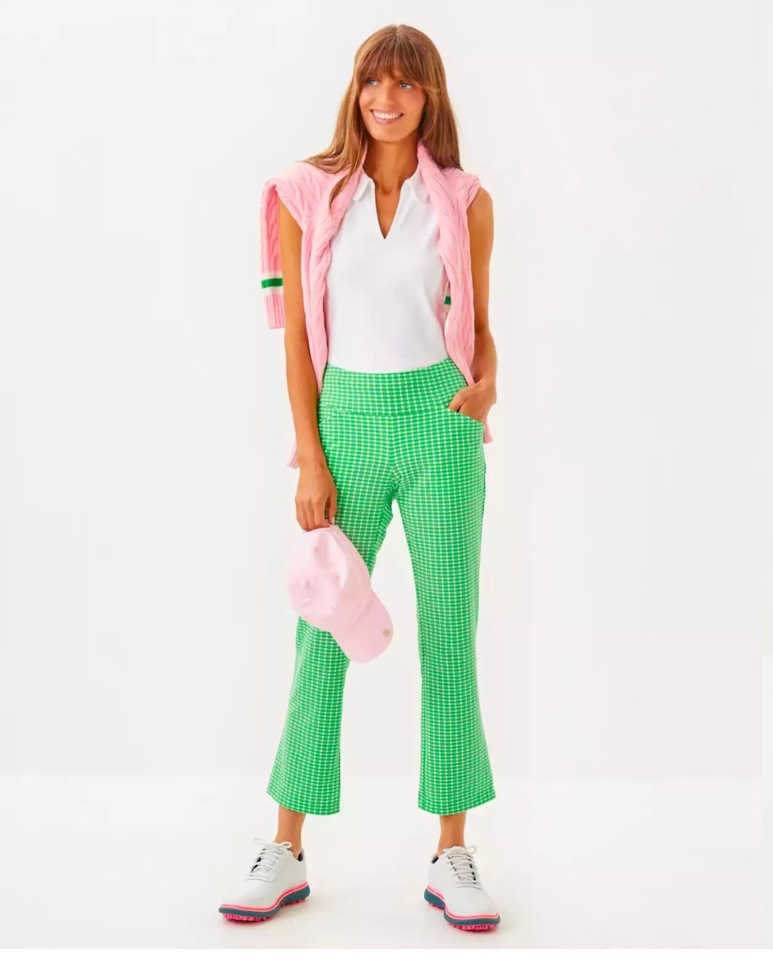 UPF 50+ Luxletic 28" Corso Kick Flare Pant. Gingham green pants. Green flare pants. Green golf pants.

#LTKActive #LTKOver40