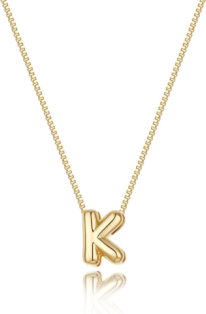 Bubble Initial Necklaces Dainty Gold Letter Necklace 14K Gold Plated Cute Name Choker Necklaces f... | Amazon (US)
