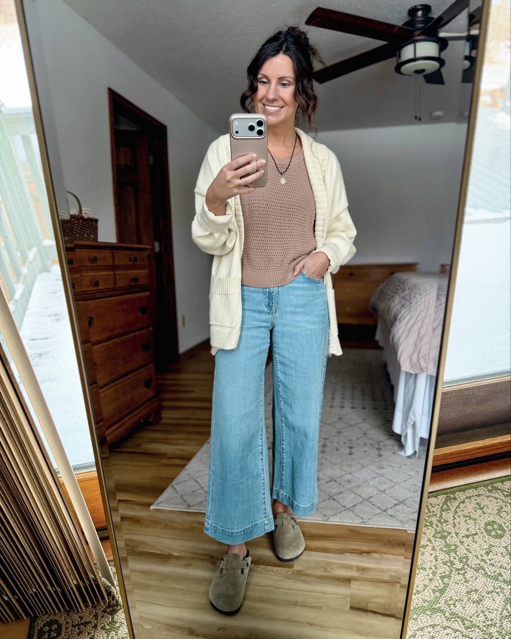 wearing small in my sweater tank, small in my cardigan (almost sold out—linked similar). 24 short/petite in my jeans, and 6 in my clogs. 

My necklace is thrifted so linked similar. 

#LTKPetite #LTKgrwm #LTKootd