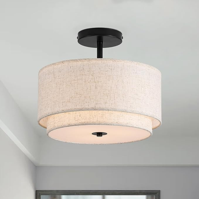 12.6inch Flush Mount Ceiling Light Fixture,3-Light Modern Close to Ceiling Light with 2-Layer Lin... | Amazon (US)
