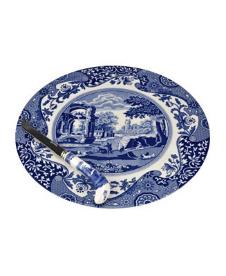 Spode Blue Italian Cheese Plate & Knife - Macy's | Macy's