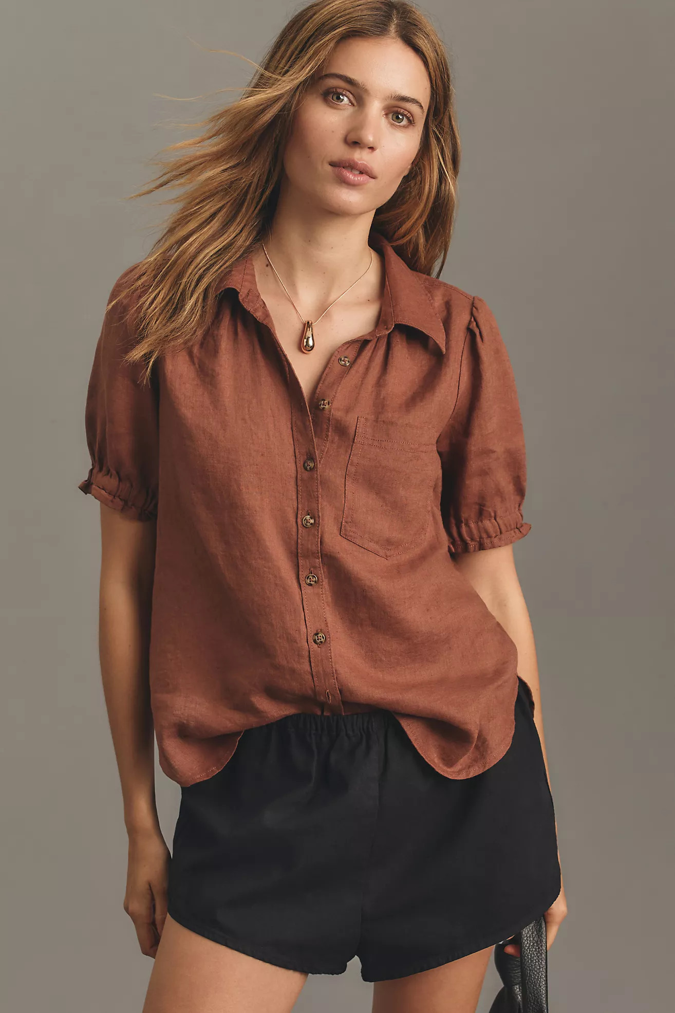 The Aly Puff-Sleeve Blouse by Pilcro: Linen Edition | Anthropologie (US)