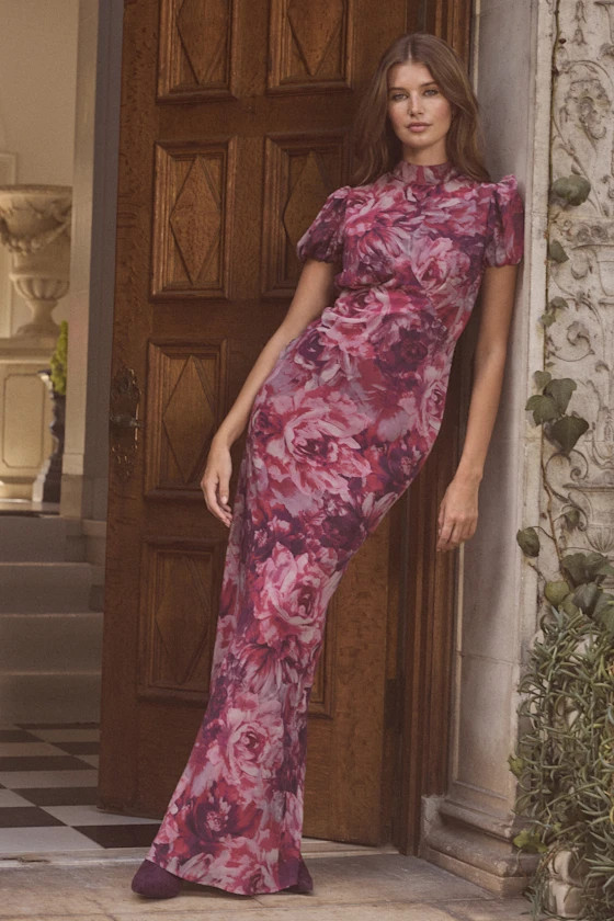 Langley Mauve Multi Floral Backless Maxi Dress | Lulus