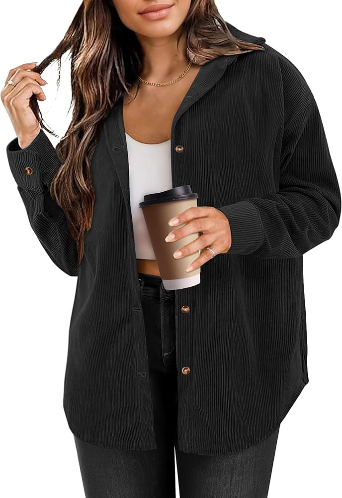 Womens Corduroy Button Down Shirts Long Sleeve Oversized Boyfriend Casual Blouses Tops | Amazon (US)