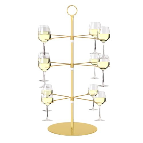 Ruiqas 3 Tiers 12 Brackets Cocktail Tree Stand for Drinks Metal Drink Tower Champagne Tower Cocktail Glass Holder | Amazon (US)