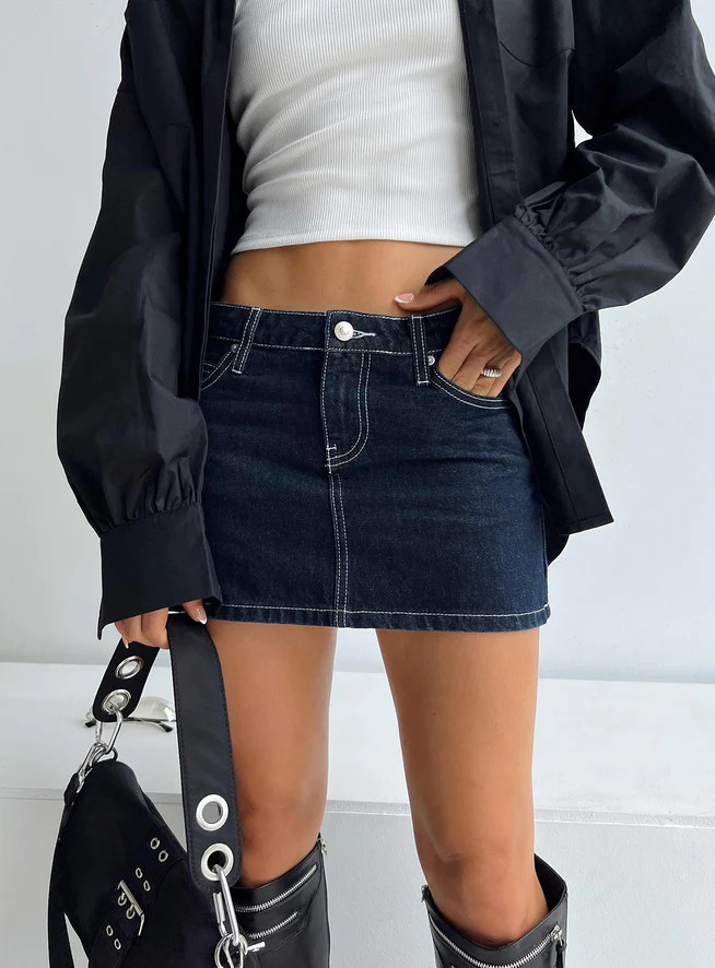 Bracken Denim Mini Skirt Navy | Princess Polly US