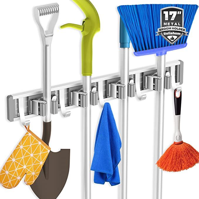 reliahom Broom Holder Mop Hanger Wall Mount Metal Organization Garage Storage System Garden Kitch... | Amazon (US)