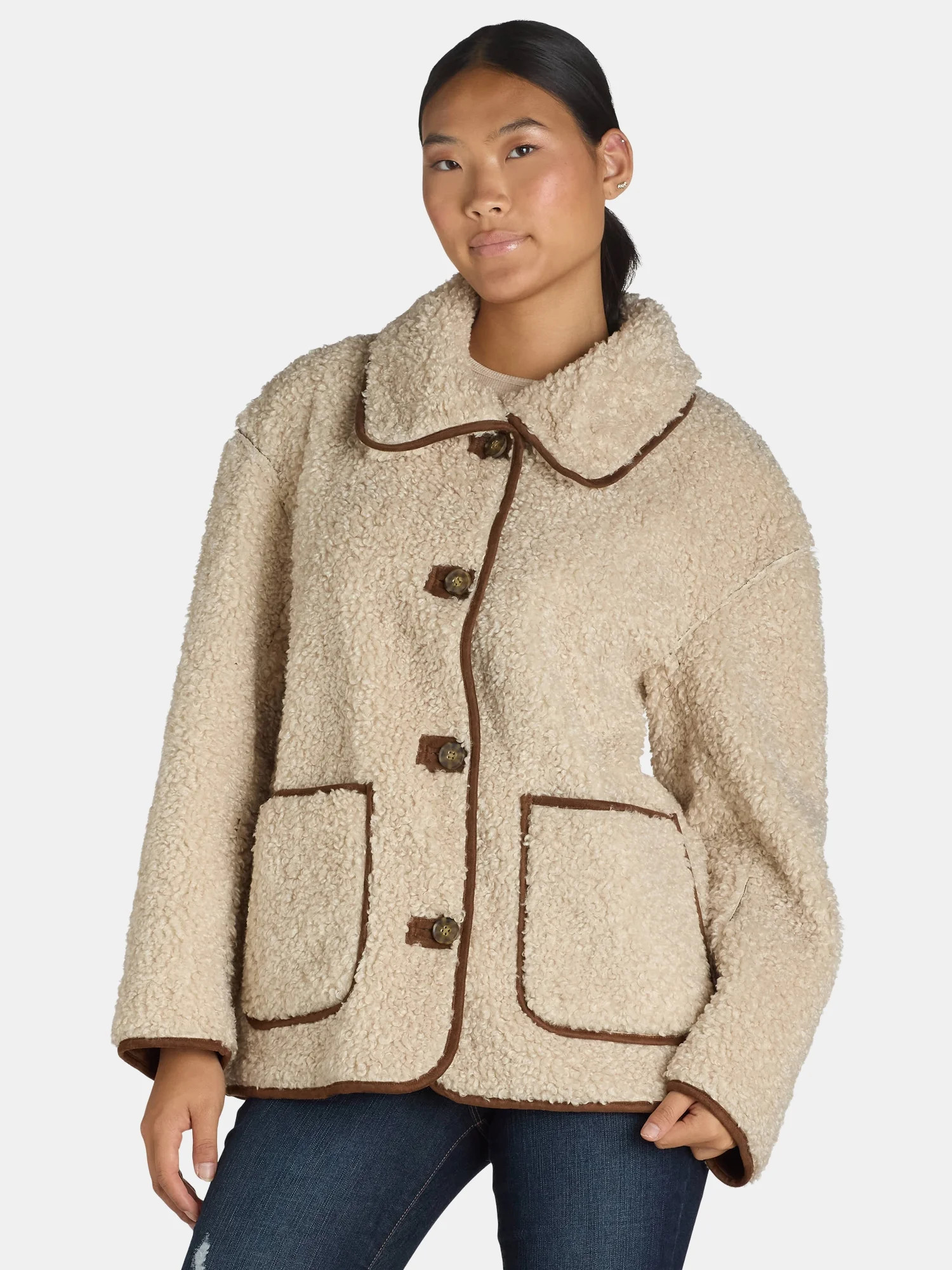 BCBG Paris Women's Reversible Faux Shearling Jacket, Sizes S-XL | Walmart (US)