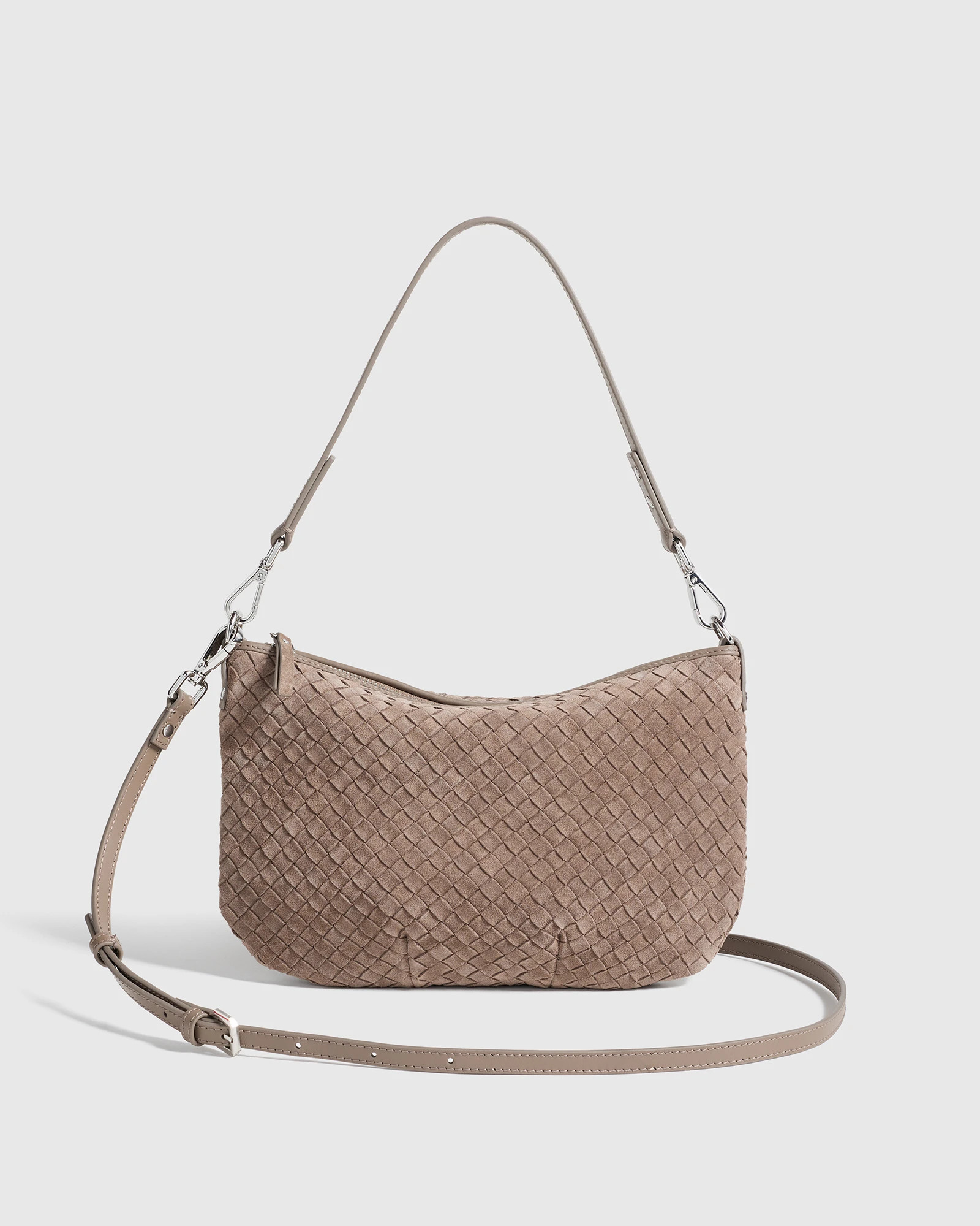 Sloane Suede Handwoven Mini Shoulder Bag in Pebble | Quince